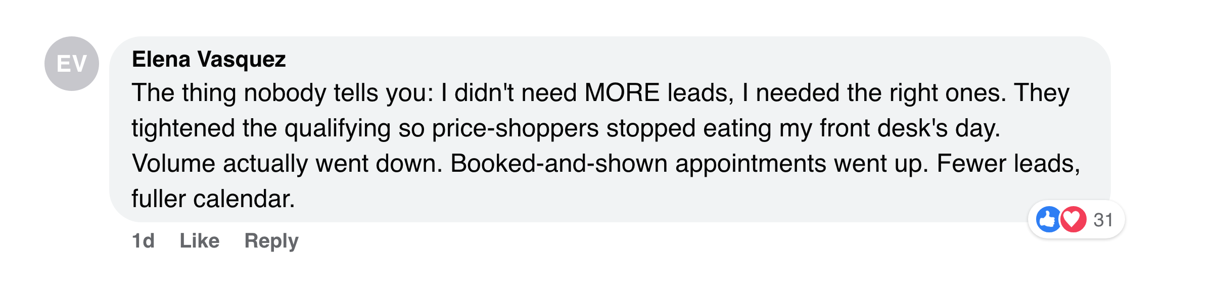 Client message — show-rate 68% to 86%