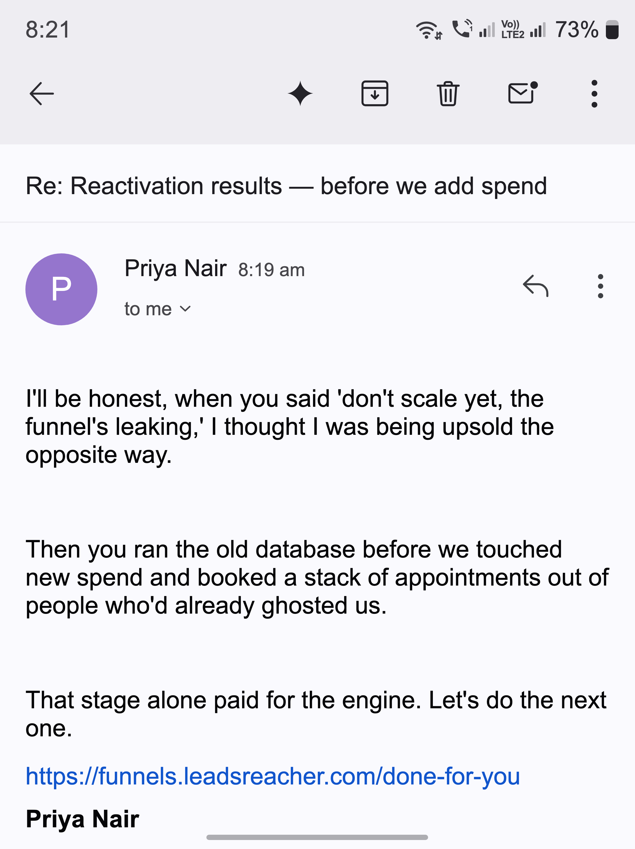 Client message — ownership and honesty