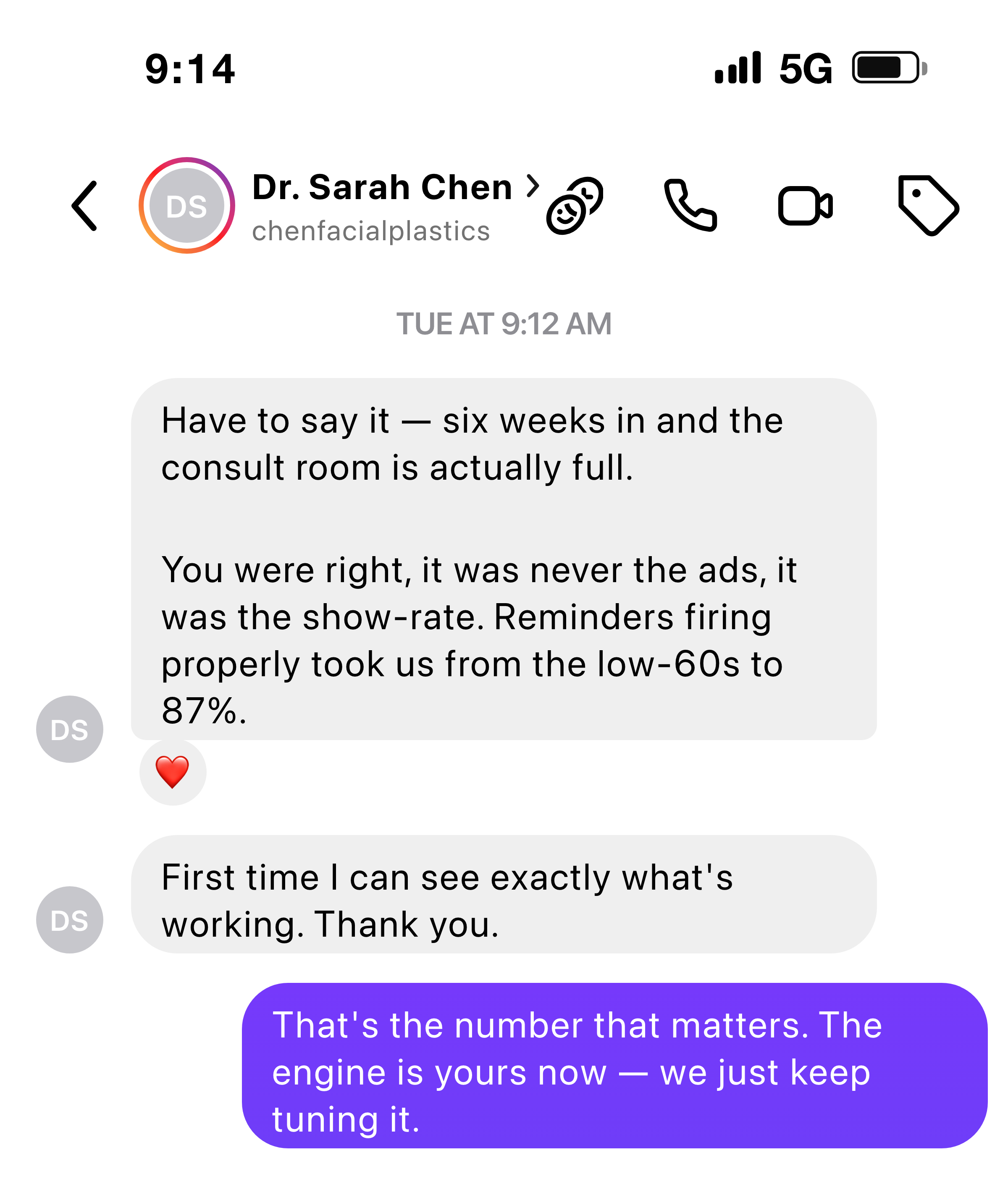 Client message — honest about the miss