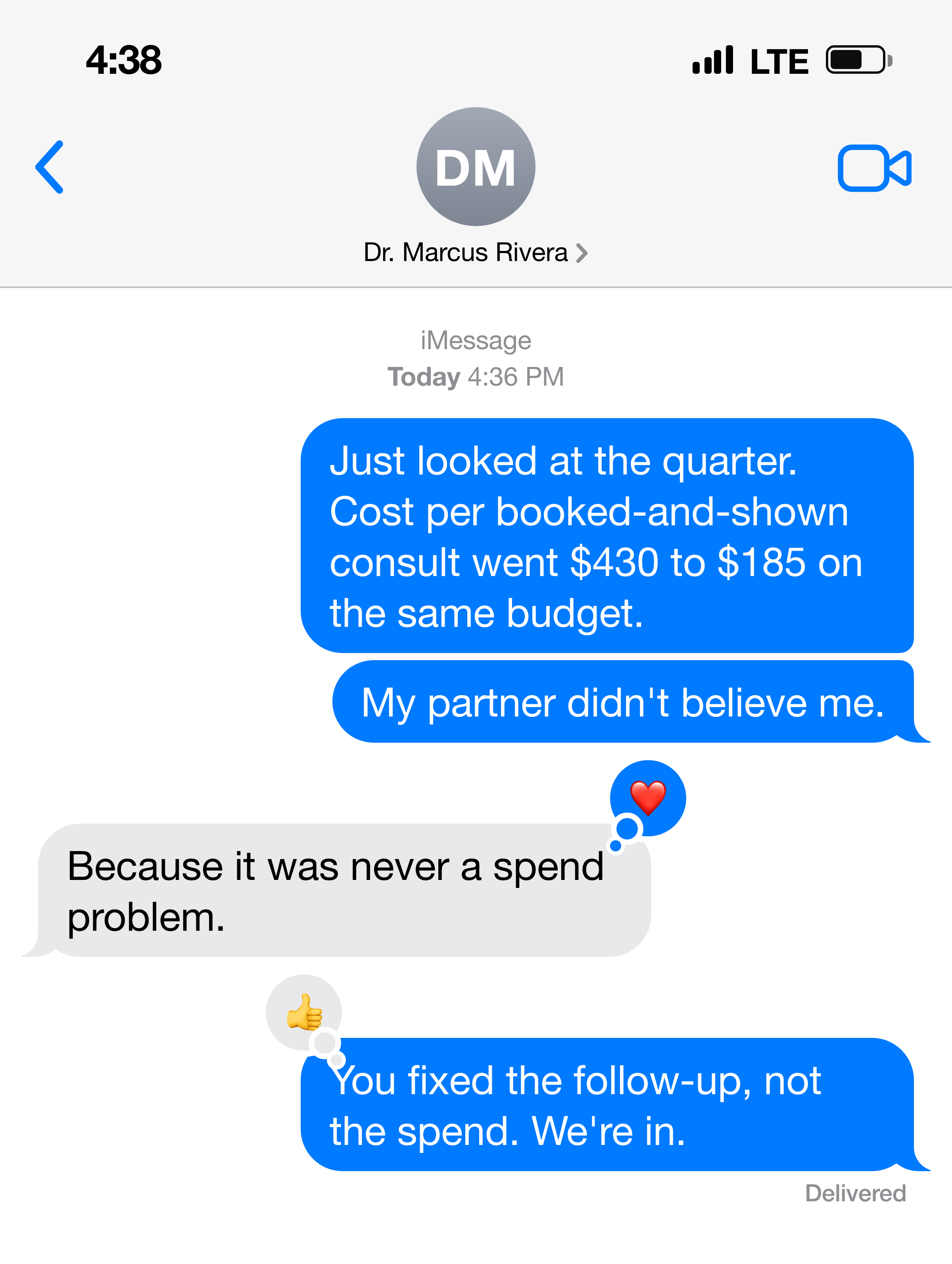 Client message — show-rate fixed, calendar full
